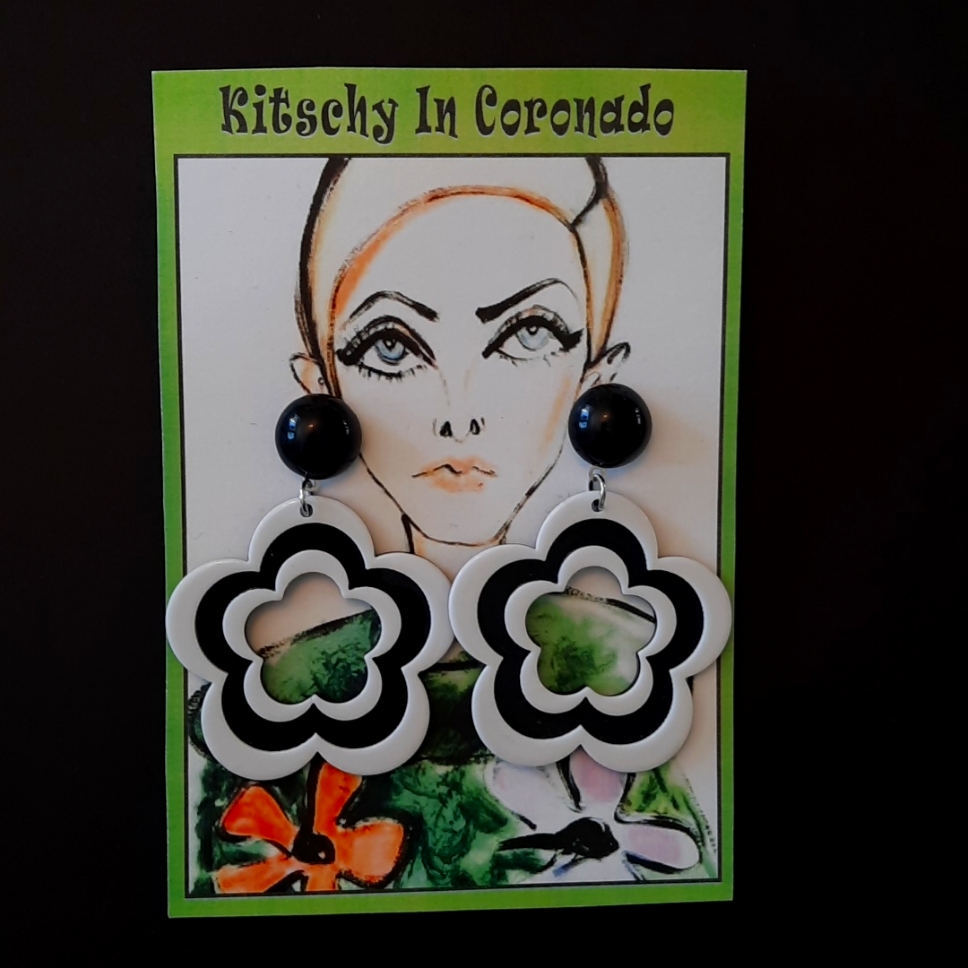 Fun Black And White Flower Earrings